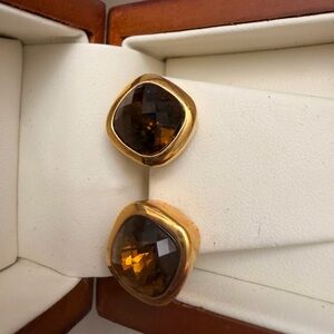 Tahari Gold-Tone Brown Cushion-Cut Stud Earrings